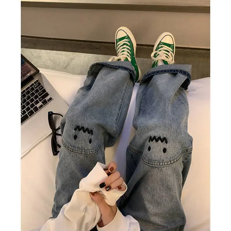 

Plus Size Women's Jeans High Waist Straight Baggy Fashion Pants Streetwear Harajuku Vintage Casual Female Wide Leg Denim Trouser