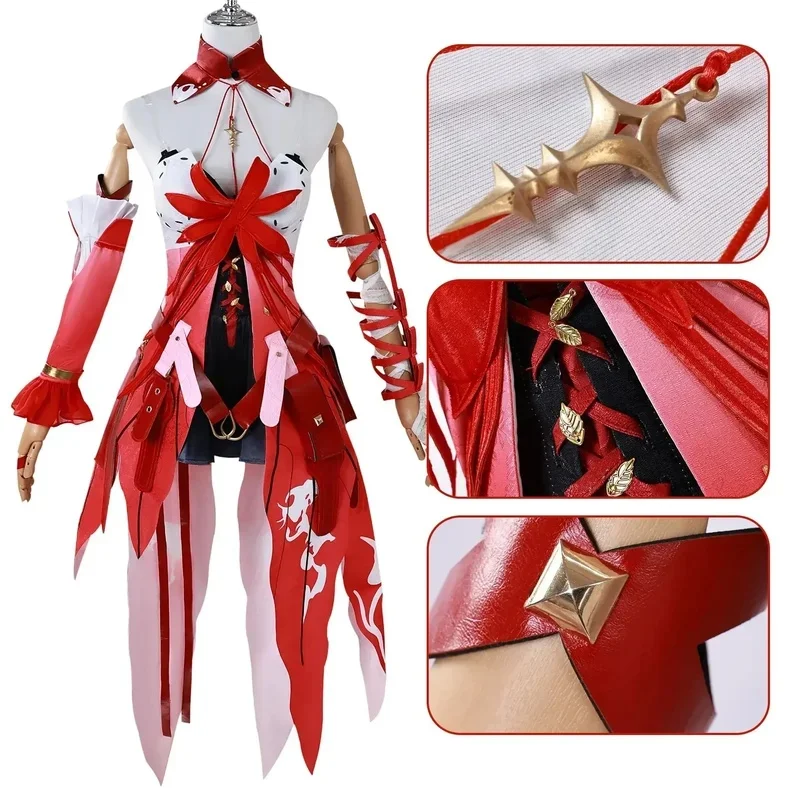 c;4,h'6\e/7;Game Wuthering Waves Phrolova Red Spider Lily Suit Gorgeous Dress Uniform Cosplay Costume Wig Halloween b;6,k'8\s.9/ view 3