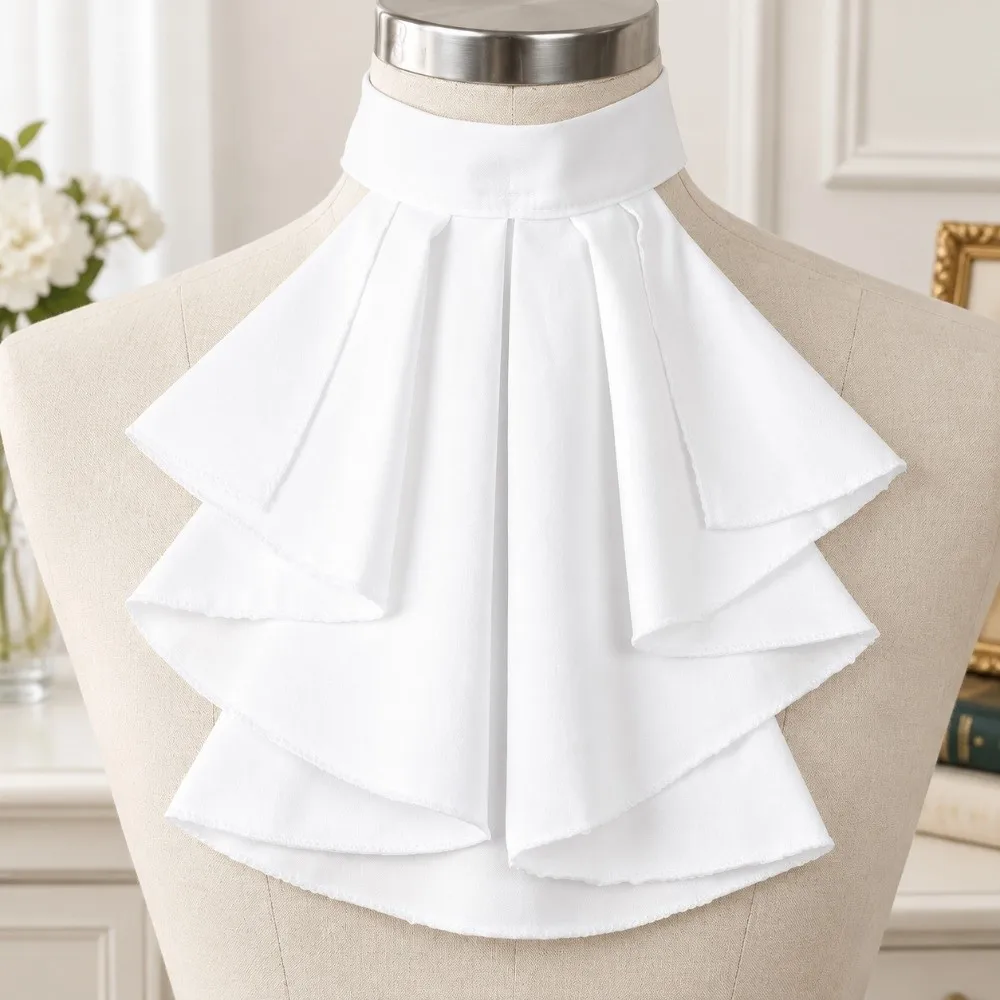 Ruffled Victorian Costume Collar Elegant Neck Wear Ruffled Jabot Neck Collar Layered Cosplay Costume Collar Halloween Parties