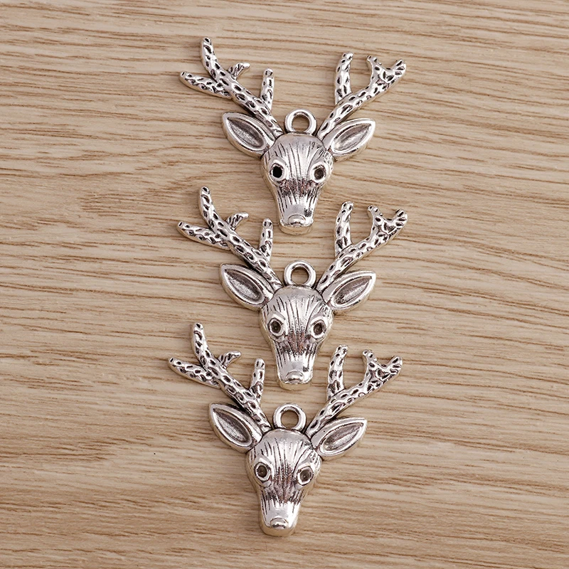 Tusember 8 Stück 31*36mm Legierungs-Rentierkopf-Anhänger für DIY-Ohrringe, Halsketten, Weihnachts-Hirsch-Anhänger, DIY-Schmuckherstellungszubehör – Detail 5