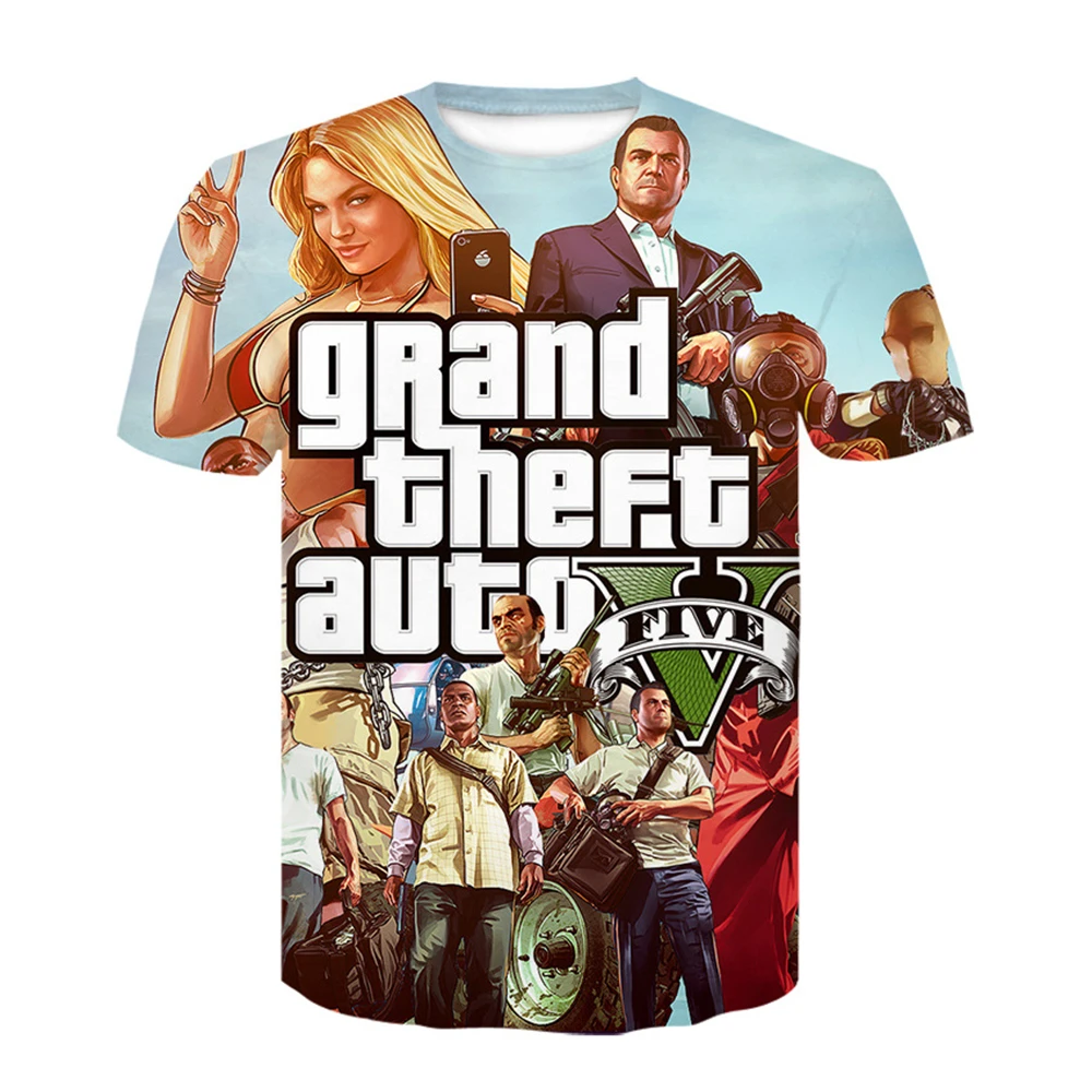 GTA5 Hot Games Printing Short Sleeve T-shirts Casual Cartoon Sweatshirt Anime Tops 2022 Spring Summer New Children\'s Clothing