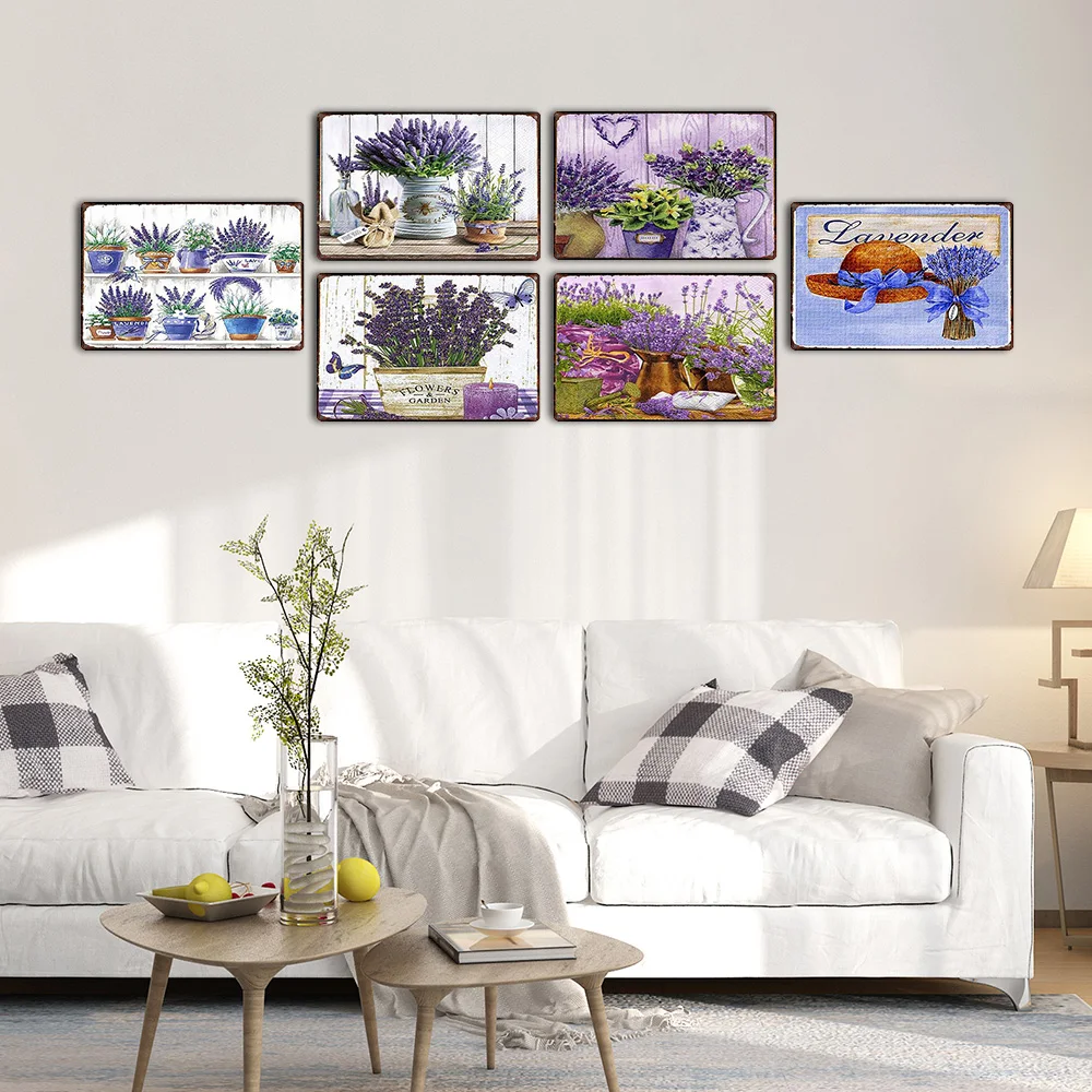Lavender Metal Plate Flower Farmhouse Tin Signs Plaque Vintage Wall Art Poster Home Garden Decor 20x30cm