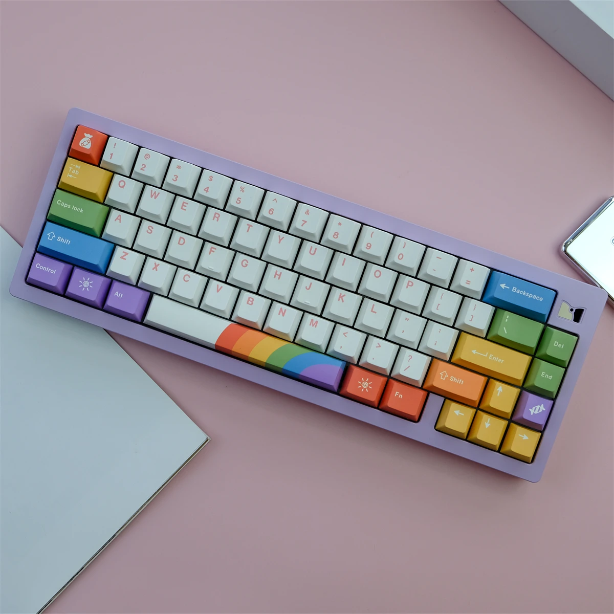 129 Keys/set Rainbow Keycaps PBT Dye Subbed Key Caps Cherry Profile Keycap For Keychron Q2 65% 75% Anne GH60 GK64 Poker