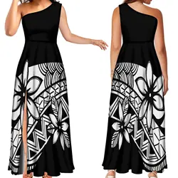 Polynesian Island Art Women'S Off-The-Shoulder Sexy Dress Samoan Fashion Women'S Summer Party High-Waisted Slit Evening Dress