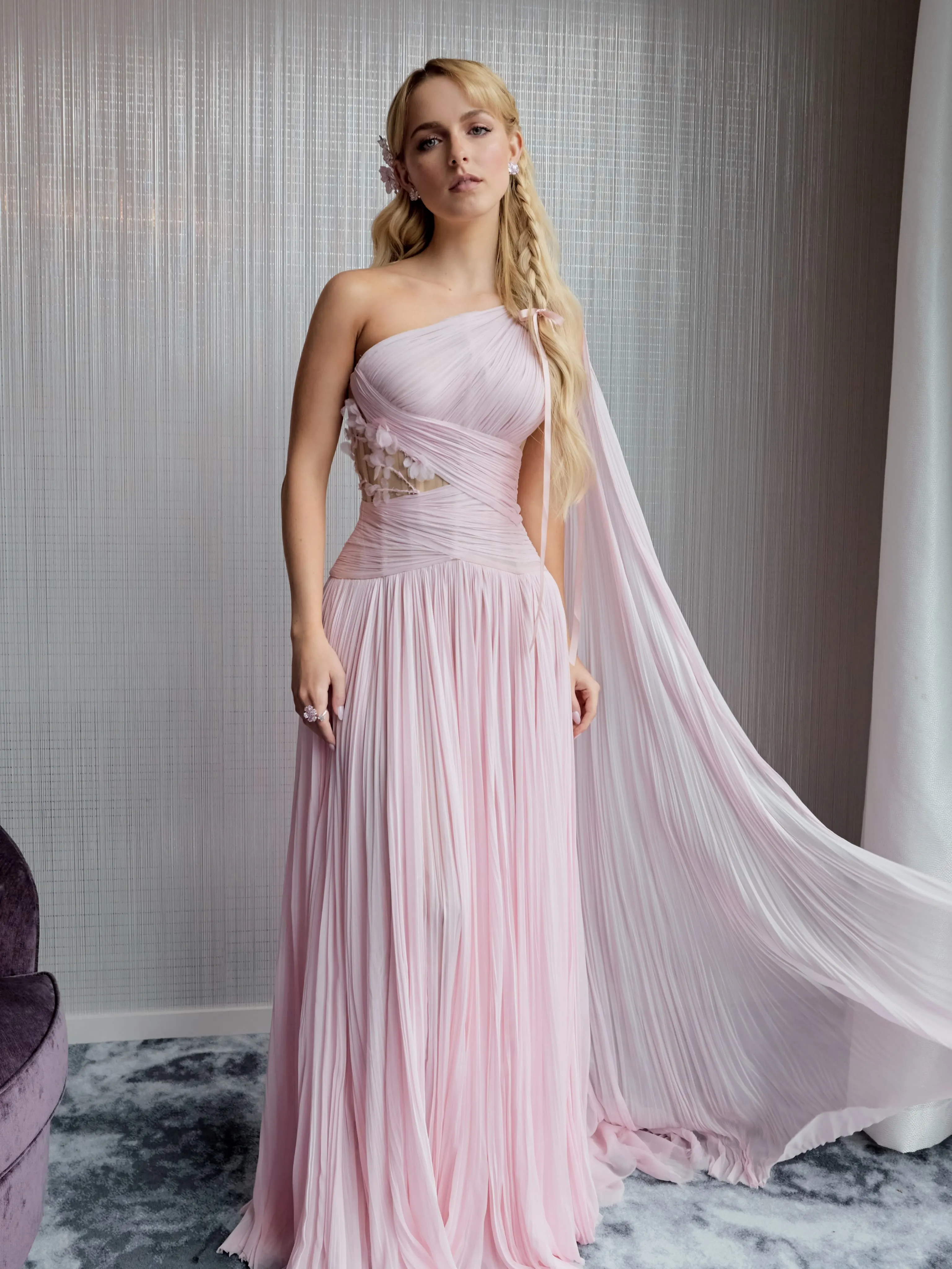 Pink One-Shoulder Cape Evening - Formal Dress ulasan dan harga
