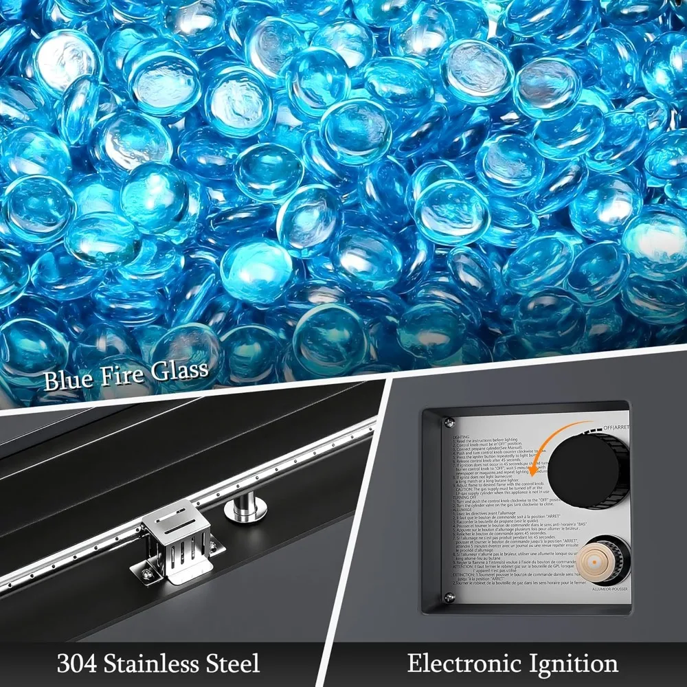 56 بوصة في الهواء الطلق غاز البروبان حفرة معدنية للحريق 50000 وحدة حرارية بريطانية الحديد مستطيل Firepit للفناء الخارجي مع خزان طاولة مخفية ، حارس الرياح