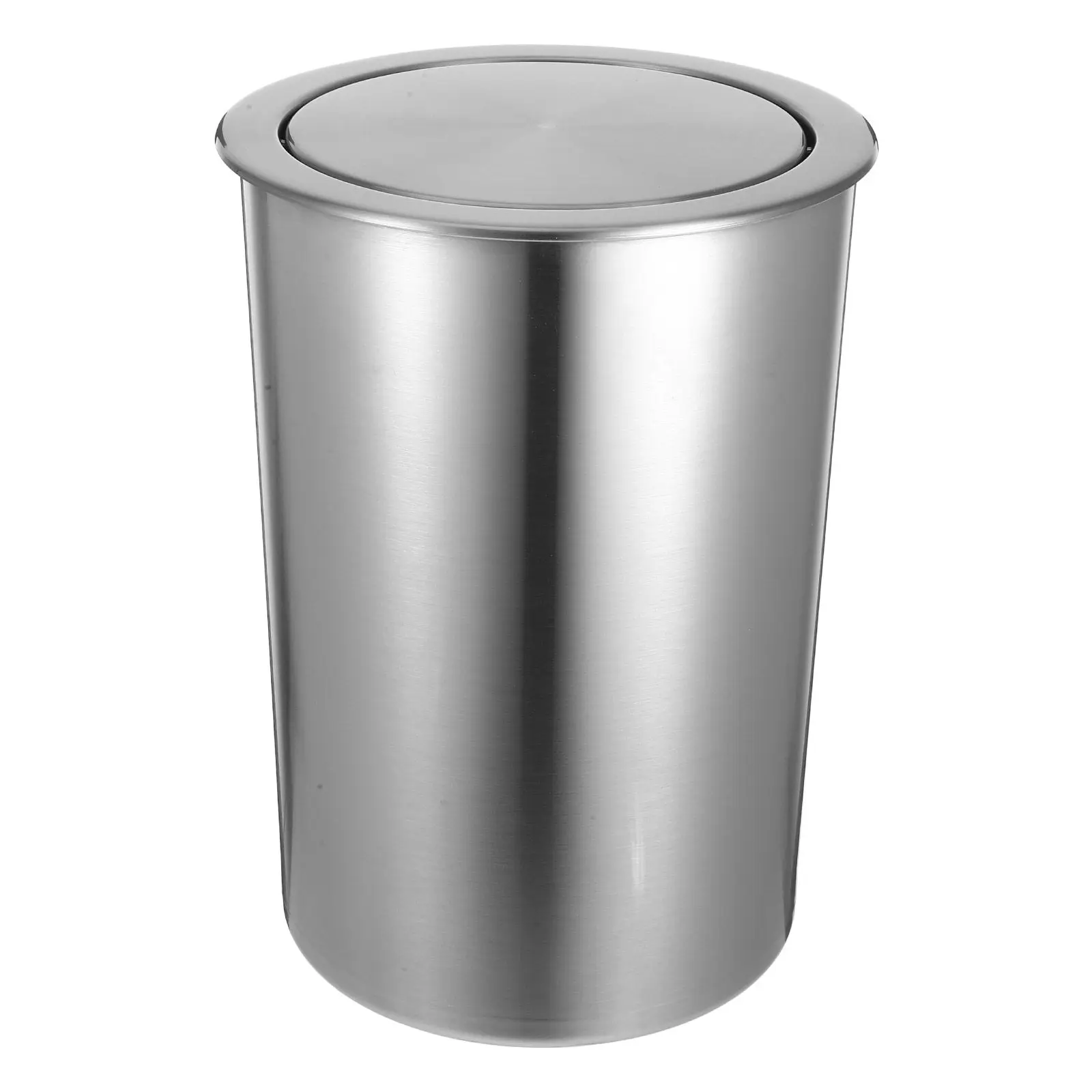 1Set Stainless Steel Countertop Trash Can Set Embedded Kitchen Trash Bin with Lid Compact Round Metal Garbage Can Sleek Easy