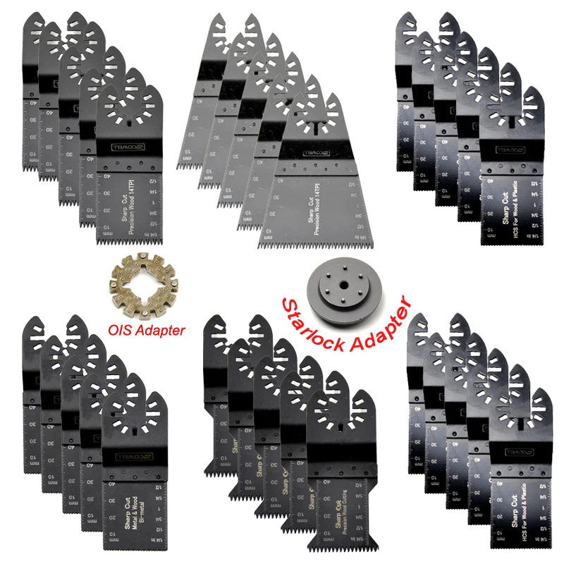 

32PCS Plunge Oscillating Saw Blade Set With Adapter For Starlock Machines Wood Soft Metal Cut Plunge Multi Tool Saw Blades Kit