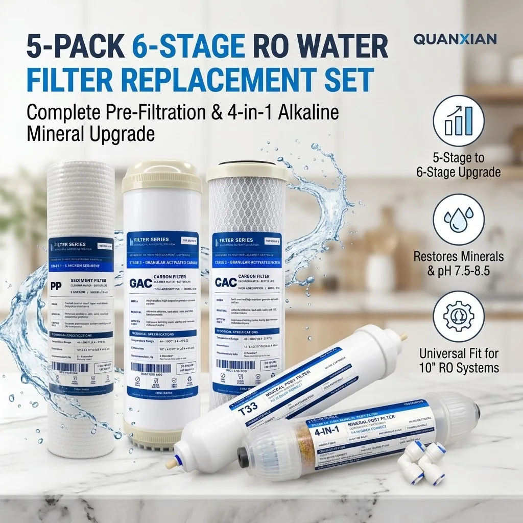 10 Inch 5-Stage RO Water Filter Replacement Set, Sediment Carbon 4-in-1 Mineral Alkaline Cartridge Kit for Under Sink Systems