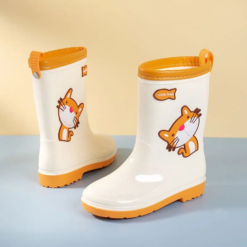 Kids Rain Boots for Girls Cartoon Design Anti Slip Mid Calf Waterproof Lightweight Children's Waterproof Boots