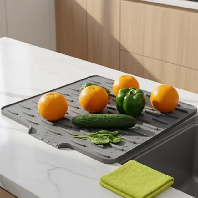 Silicone Dish Drying Mat Large Size Non Slip Surface Fast Water Drainage Kitchen Sink Counter Protector Home Use