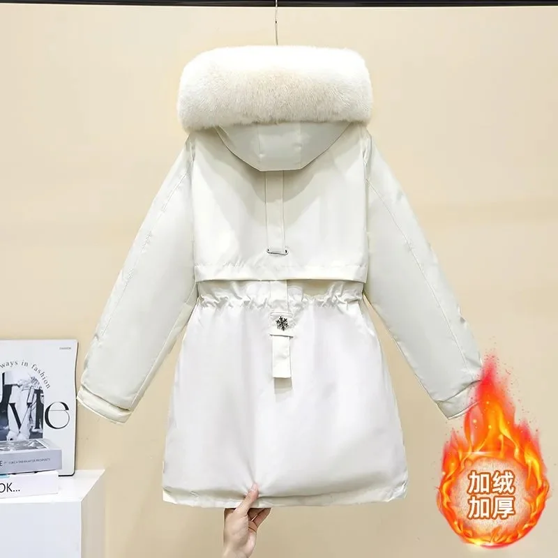 سترة شتوية مبطنة بغطاء للرأس معطف شتوي للنساء برباط دافئ مبطن سترات كورية غير رسمية ملابس خروج نسائية منتفخة #2