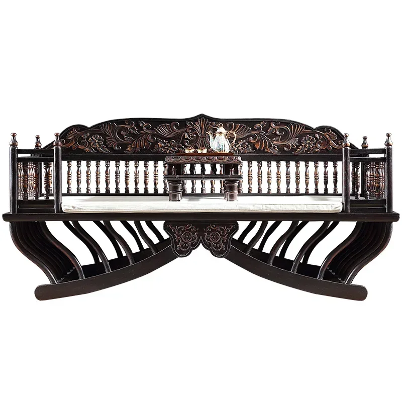 

Furniture Thai Living Room Antique Carved Three-Seat Solid Wood Sofa