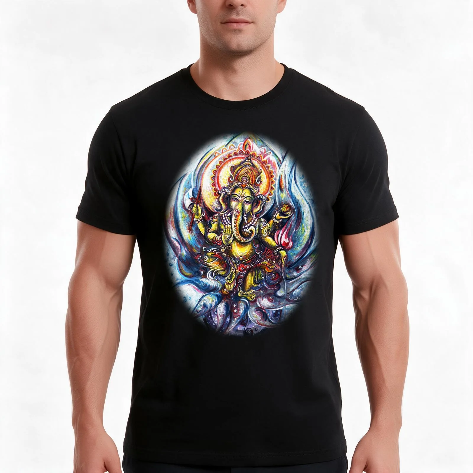 Ganesha dance - blessings T-Shirt, Summer Casual Cotton Tee, Oversized Streetwear Tops, Vintage Graphic Print, Unisex Men Women