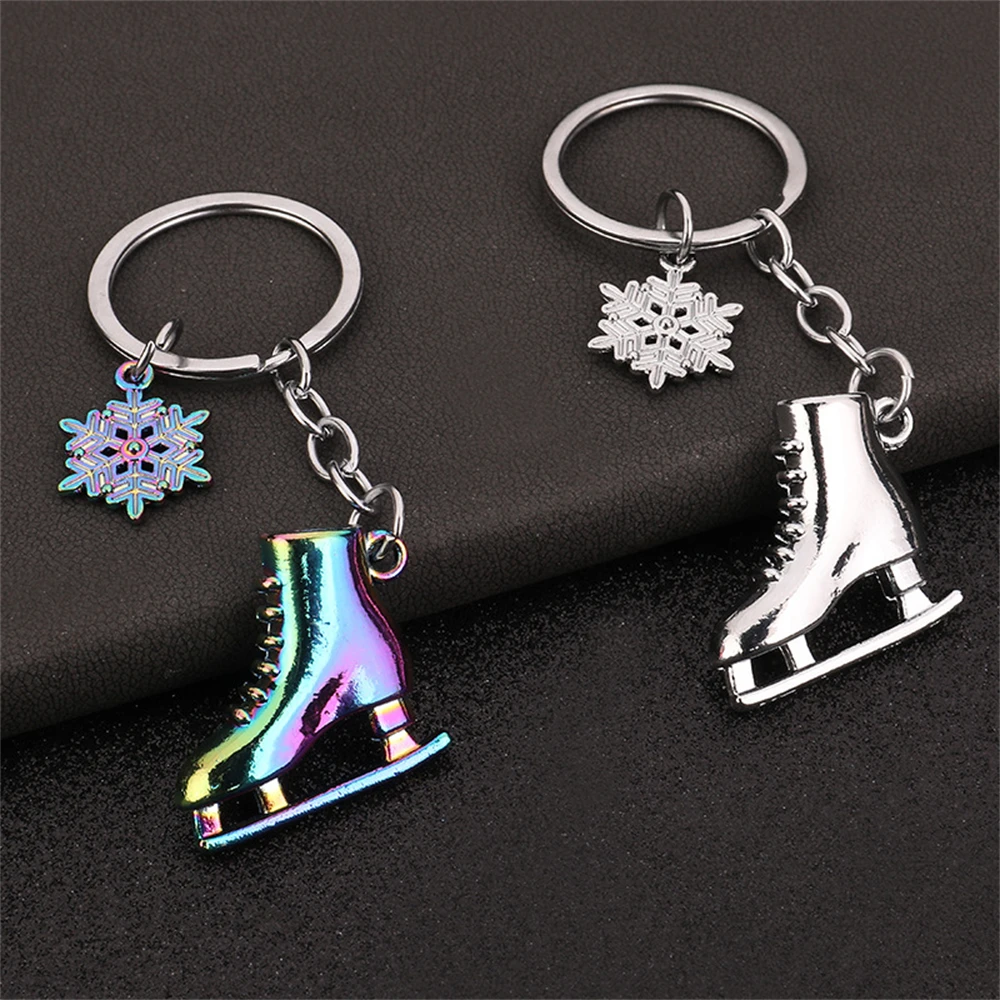 Snowflake Ice Skates Pendant Keychain Metal Figure Skating Shoes Keyring Women Men Handbag Decoration Party Favors Club Gifts