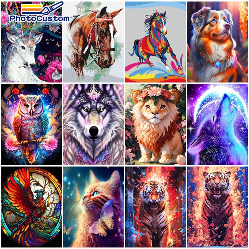 

PhotoCustom Diy Frame Paints By Numbers Animals Kit Pictures Oil Painting By Numbers Gift Coloring By Numbers Canvas Wall Art Gi