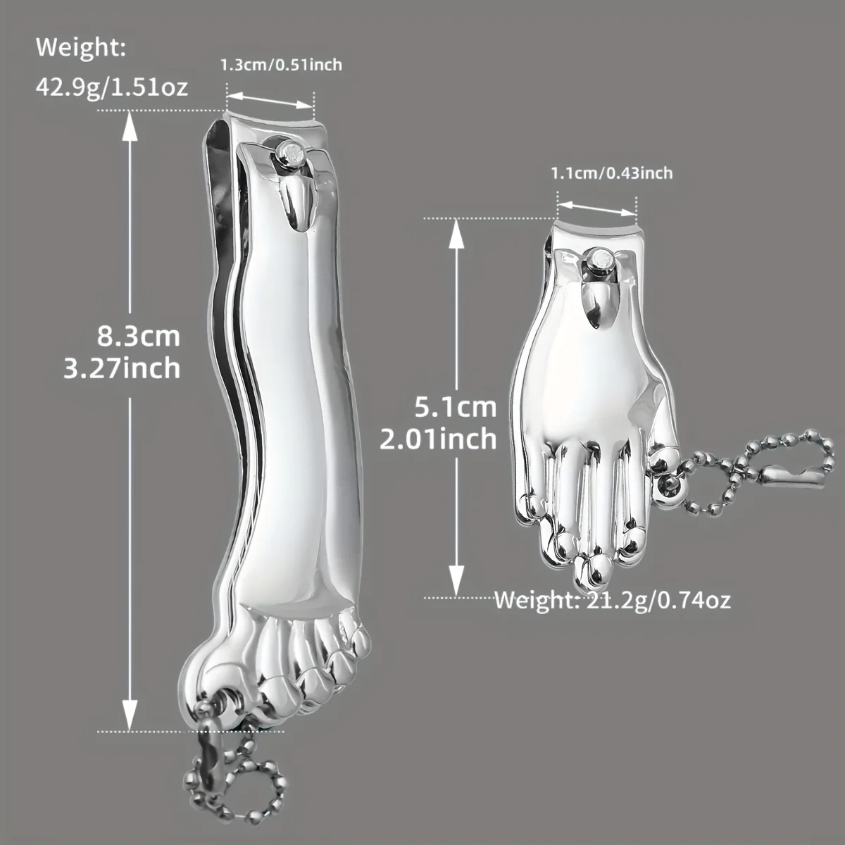 Juego de cortaúñas de 2 uds., Material de acero inoxidable, uso separado de manos y pies, adecuado para uso diario y viajes, regalo de vacaciones