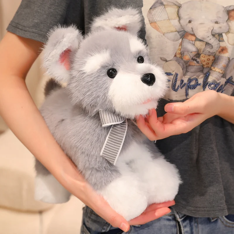 Figuras de Schnauzer de postura de pie, juguetes de peluche, Collar de corbata, perros, lindo, súper suave, regalo de Navidad y Halloween, decoración de fiesta para niños