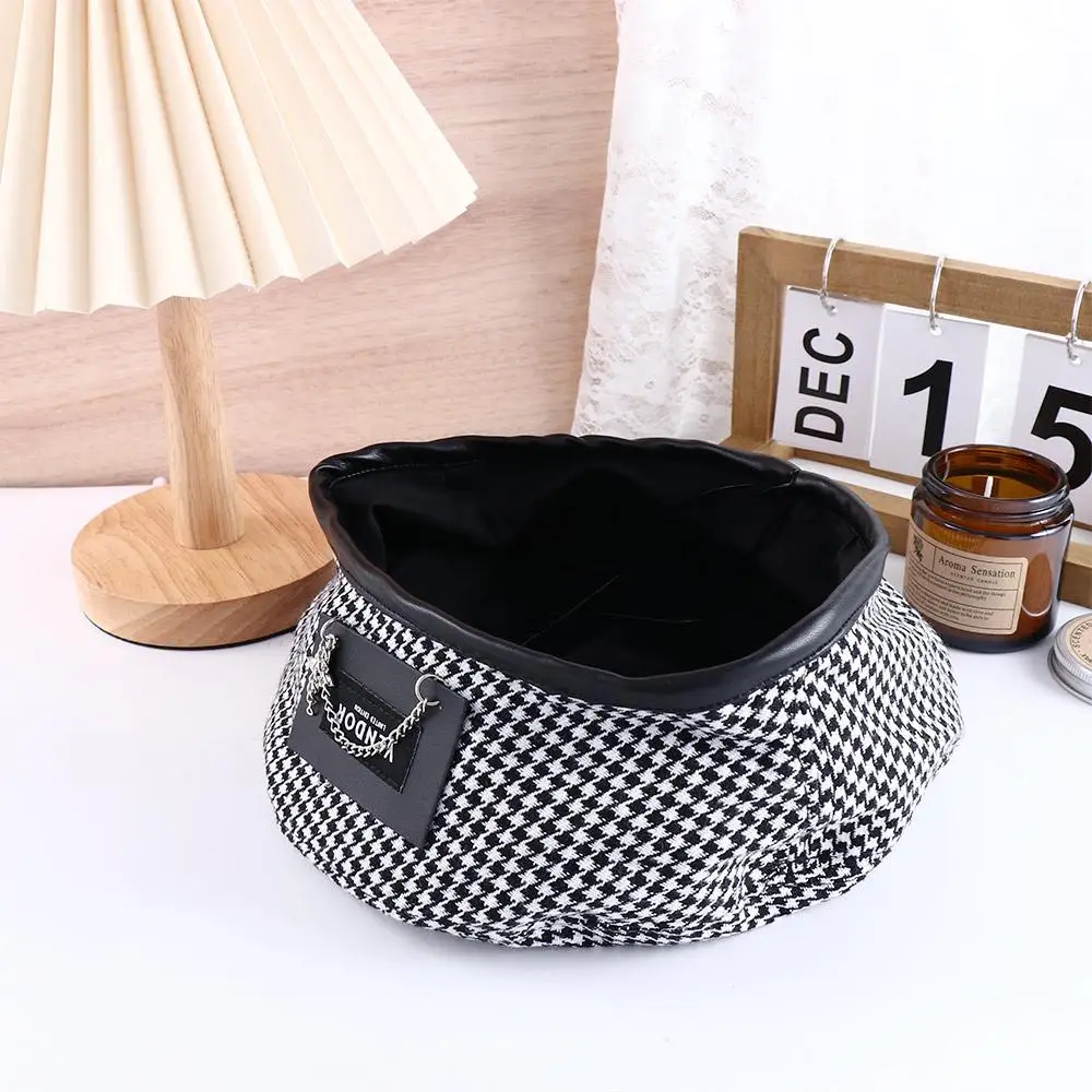 Warm Plaid All-match Little Fragrant Style Winter British Style Autumn Korean Style Hat Houndstooth Painter Hat Women Berets