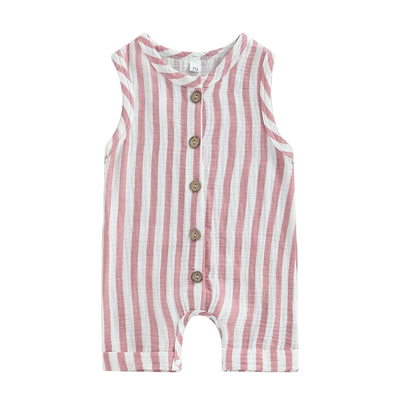 Baby Jumpsuit Sleeveless Crew Neck Striped Summer Romper Clothes for Girls Boys