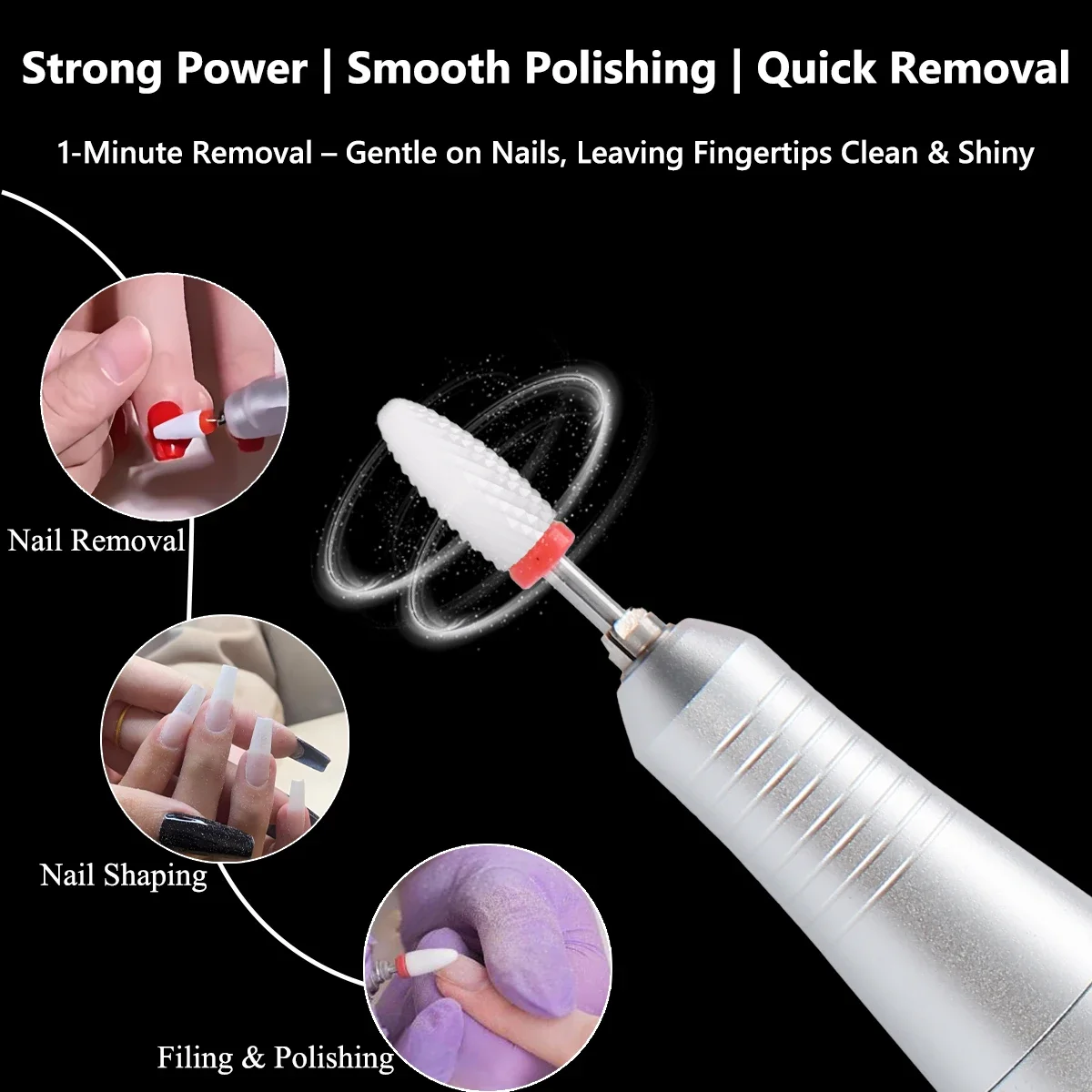 Draadloze nagelboorpen met 35000 RPM hoge snelheid – USB oplaadbaar manicuregereedschap, wordt geleverd met vijl- en polijstkoppen