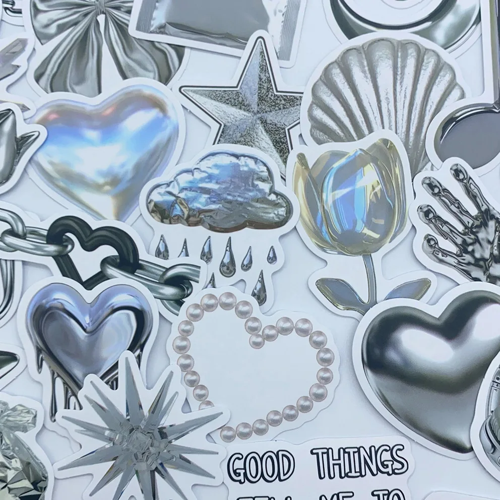 30 قطعة من ملصقات العنصر من سلسلة المزاج الفضي لتزيين جراب الهاتف بنفسك وكوب الماء وملصقات PVC المقاومة للماء #1