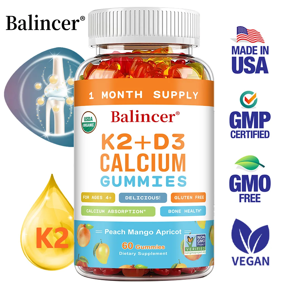 

3-in-1 Gummies with Vitamins D, K2, and Calcium Supplements To Support Bone and Heart Health and Boost Immune Health