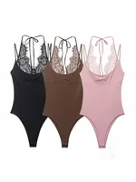 Women Pure Color Lace Jumpsuit Women's One-Piece Suit ort Pants Mid Waist Female Jumpsuit - Image 2