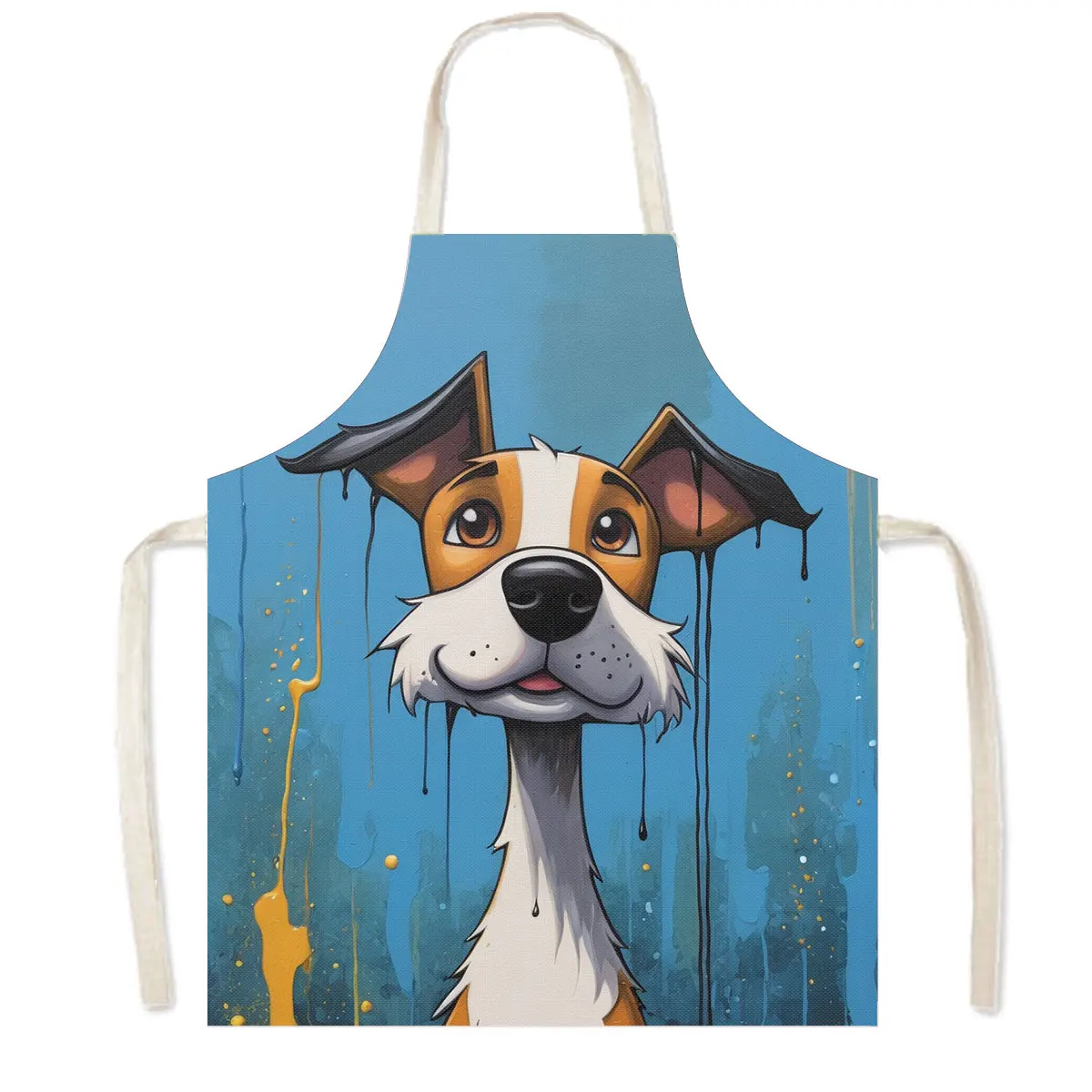 Acrylic Painting Animal Print Kitchen Apron Dogs Cats Monkey Frog Women Men Baking Home Cleaning Clothing Chef Cooking Pinafore