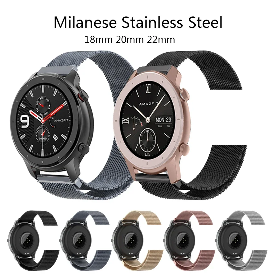 Cinghie ad anello magnetico da 18MM per Garmin Vivomove 3S/Vivoactive 4S bracciale in metallo per Fossil Gen 5E 42mm/ Fossil Gen 6 42mm