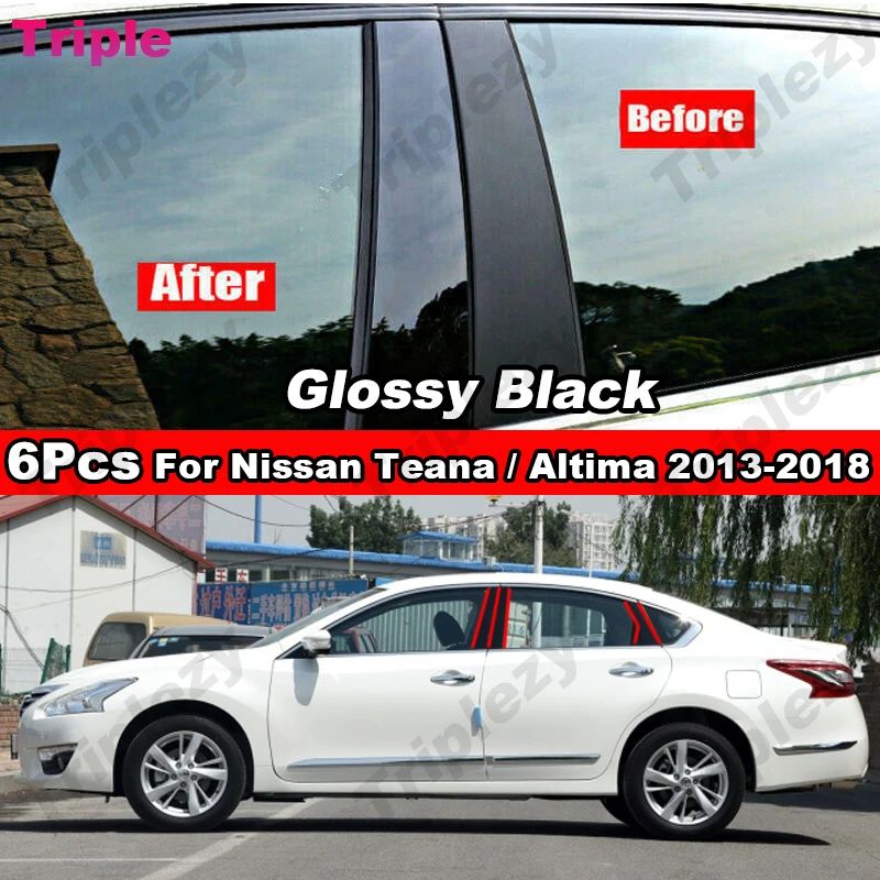 

6Pcs Glossy Black Car Door Window B C Pillar Post Trim Sticker Film For Nissan Teana 2008-2018 / Nissan Altima 2008-2018