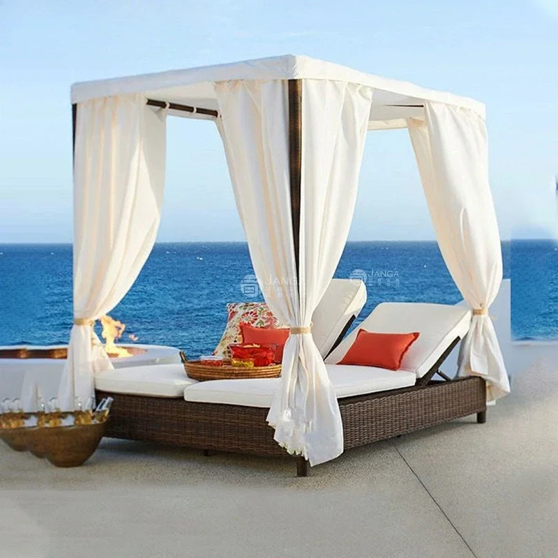 Outdoor Villa Terrace Lying Bed Leisure Terrace Swimming Pool Rattan Sofa Bed Seaside Beach Sunbeds