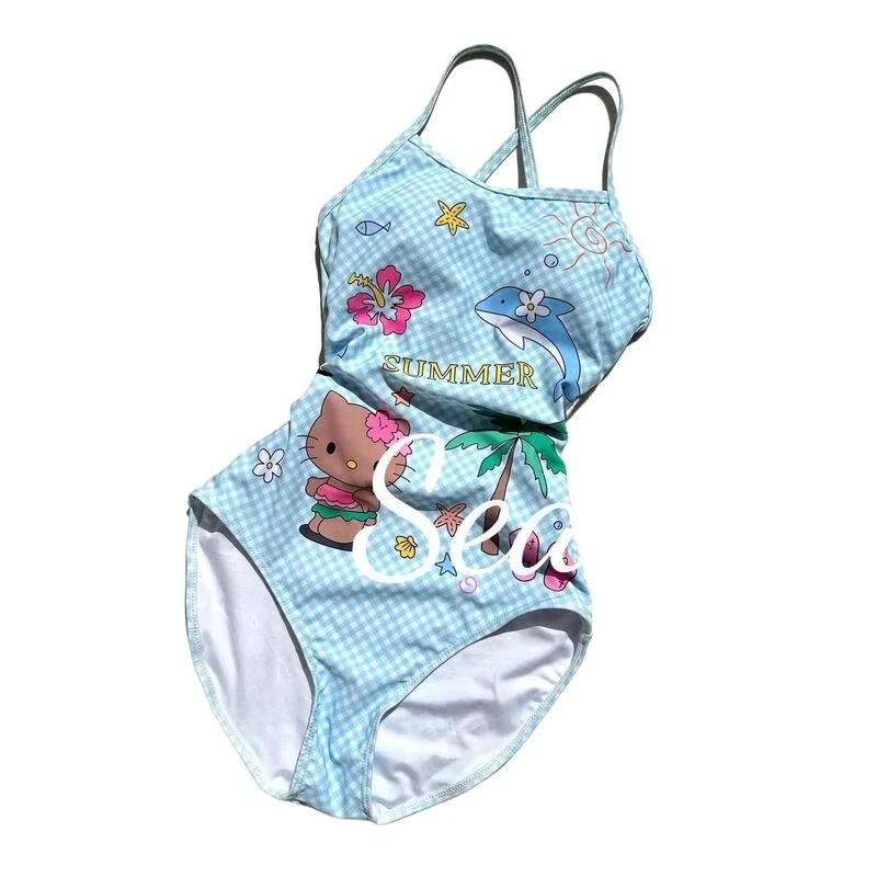 

Cartoon Sanrio Hello Kitty Woman's Swimsuit Girls Kawaii Sweet Bikini Fashion Sporty Pool Party Hottie Cute Quick-Dry Beachwear