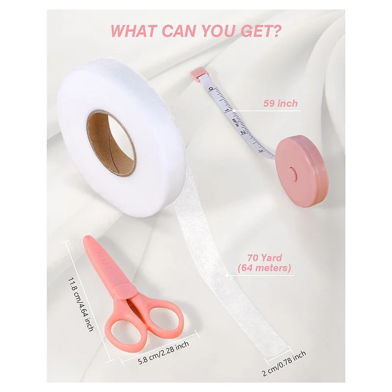 Nastro per orlo ABNO - 3/4 POLLICI X 70 iarde - Adesivo per orlo termoadesivo senza cuciture con forbici e metro a nastro - Per vestiti