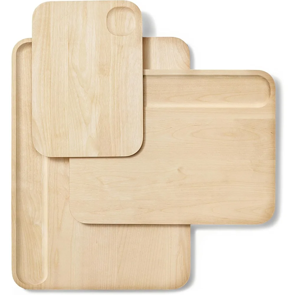 4-Piece Double Sided Wood Cutting Board Set Made From FSC Certified Birch Wood Mineral Oil & Wax Finish 3 Sizes Small
