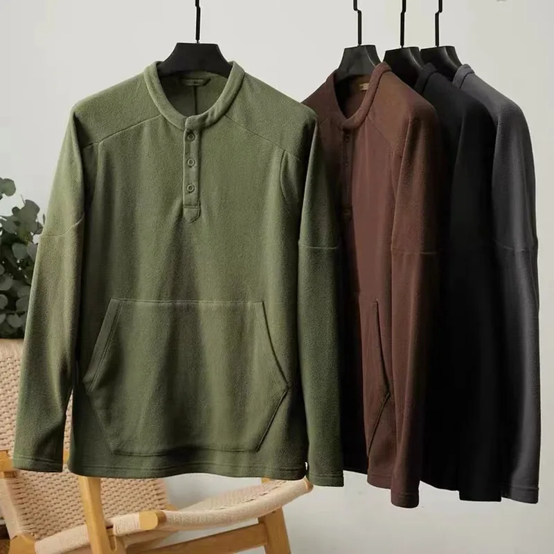 

Тактическая самонагревающаяся двусторонняя мужская толстовка с 3D вырезом, тонкая теплая толстовка с воротником Генри, повседневная модная городская толстовка