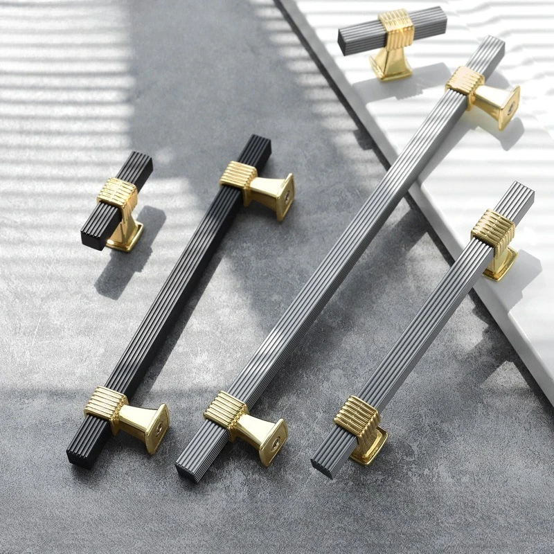 Cabinet Door Handle Modern Simplicity Cabinets and Wardrobes Door Handle Drawer Black Gold Extended Aluminum Alloy Handle