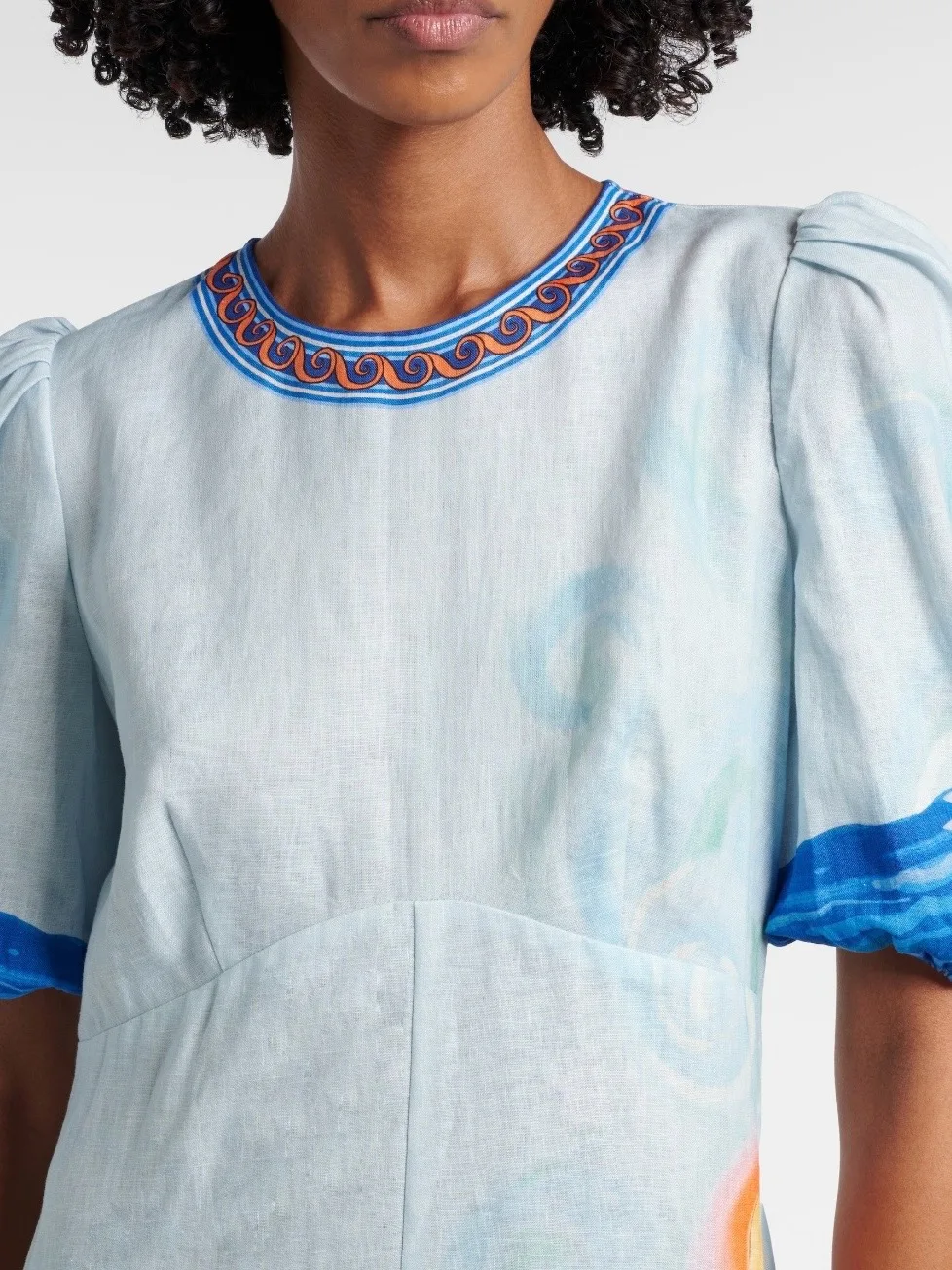 Blue Ocean Pattern Printed Linen Halter Dress Casual High Waist A-Line Summer Dress for Holiday Women's Single Piece