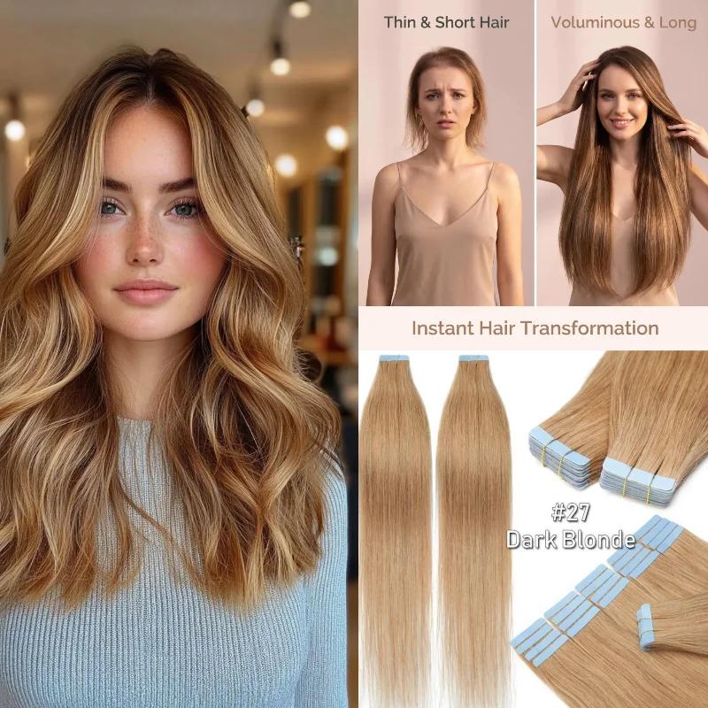 Human Remy Hair Tape In Extensions 20pcs 12inch Deep Wave #613 #2 More Fullness & Style Change Wedding Natural Wholesale