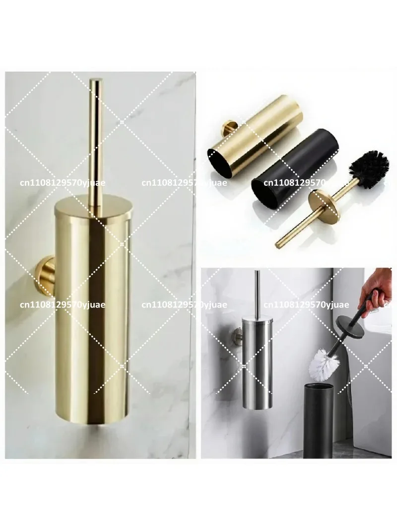 Brushed Gold Stainless Steel Toilet Brush Set, Wall Mounted Enclosed Bathroom Holder with Ventilated Design