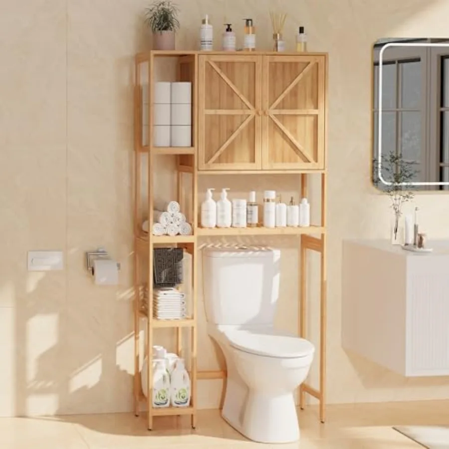 

Бамбуковая многоярусная полка-органайзер для хранения над унитазом, отдельно стоящая, для ванной комнаты