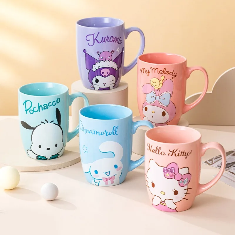 

Sanrio Hello Kitty Cinnamoroll Anime Kawaii Ceramic Mug Cute My Melody Large Capacity Water Cup Lovely Gifts for Girls
