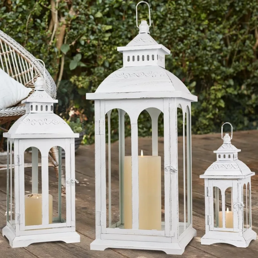 Set of 3 Decorative Outdoor and Indoor Lanterns for Porch Living Room Fireplace Kitchen Dining Table Patio Garden Wedding Decor