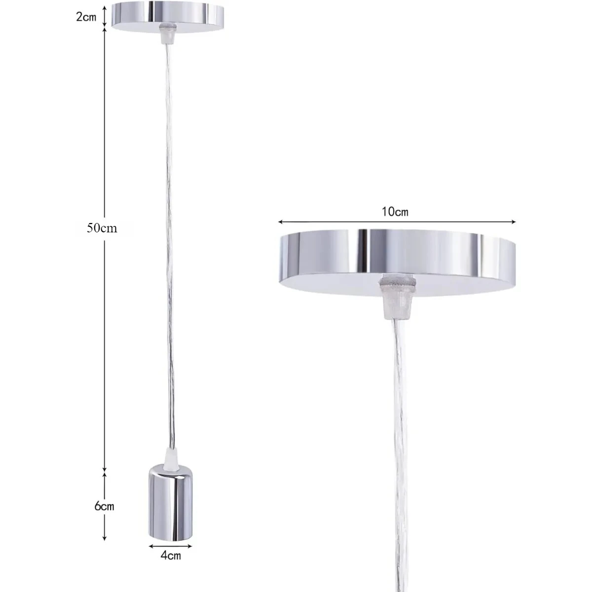 

1pcs Silver Metal Hanging Lamp Fitting with Lamps Holder E27 Pendant Light Fitting Chandelier with 0.5 Braided Flexible Cable
