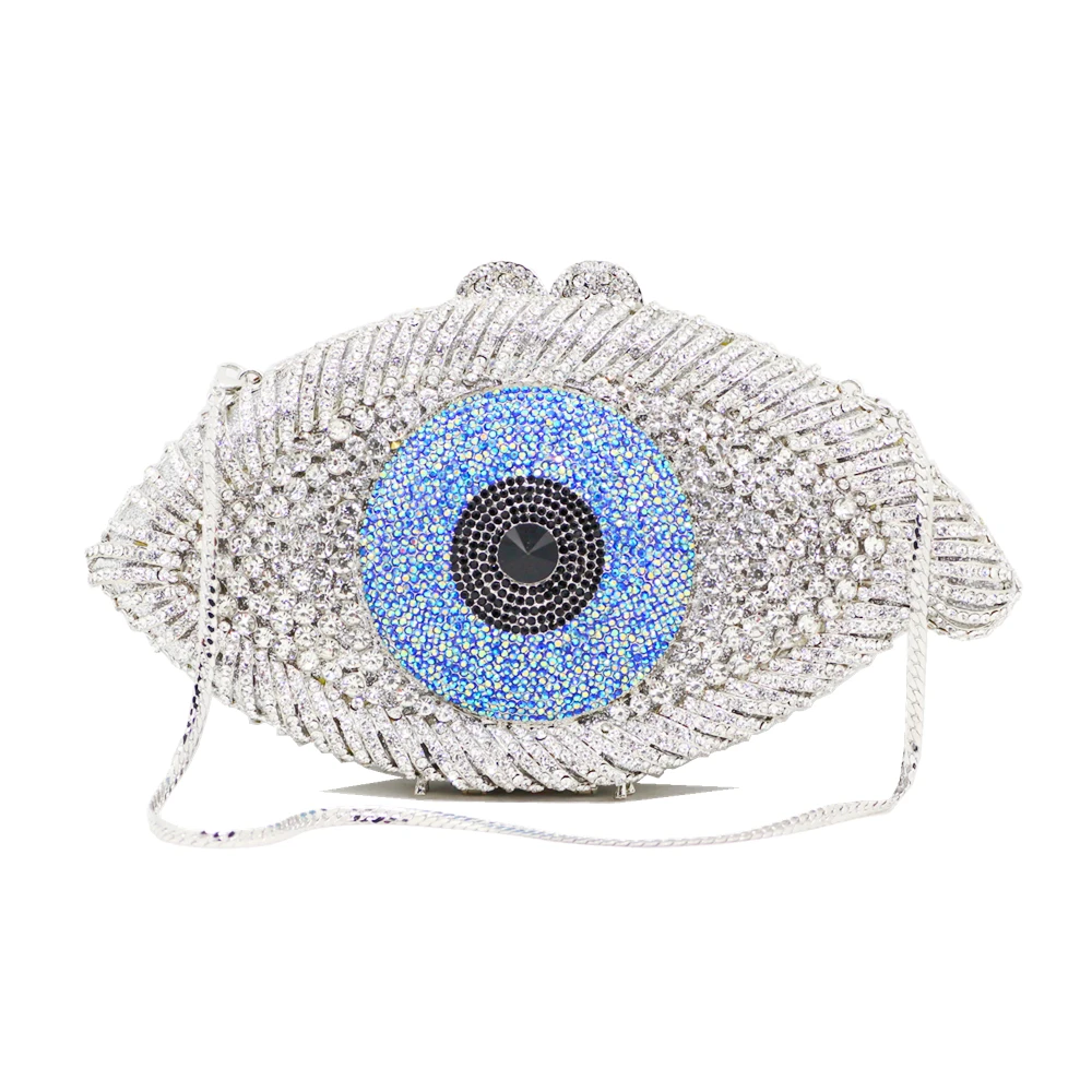 New Fashion Eye Shape Rhinestone Clutch Handbag Luxury Bling Purse Women Crystal Evening Bags Banquet Pochette