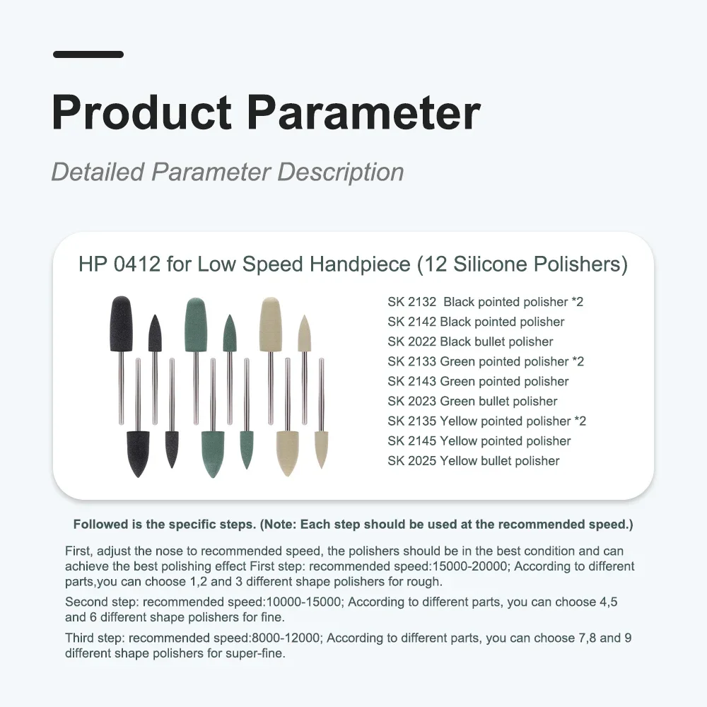 HP0412 12 stks/set Tandheelkundige Hars Basis Verborgen Prothese Polijsten Kits voor Lage Snelheid Contra Hoek Handstuk Tandheelkunde Gereedschap