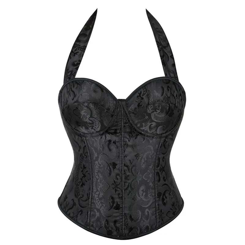 

​Gothic Corset Top With Straps Sexy Floral Brocade Overbust Lingerie Burlesque Body Shaper Lace Up Bustier Plus Size
