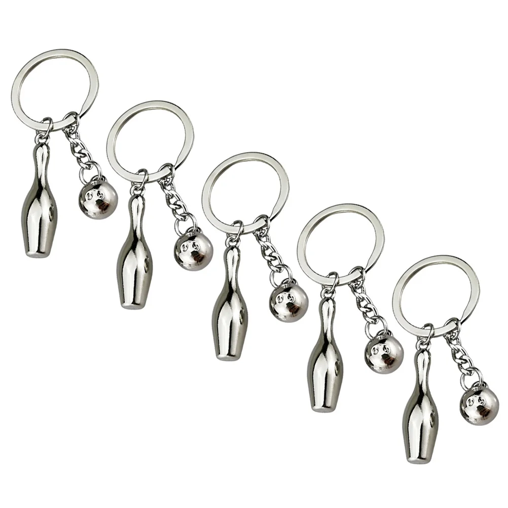 5 Pcs Bowling Keychain Cartoon Pendant Buckle Gifts Locket Mini Sports Theme Zinc Alloy Keyring Student