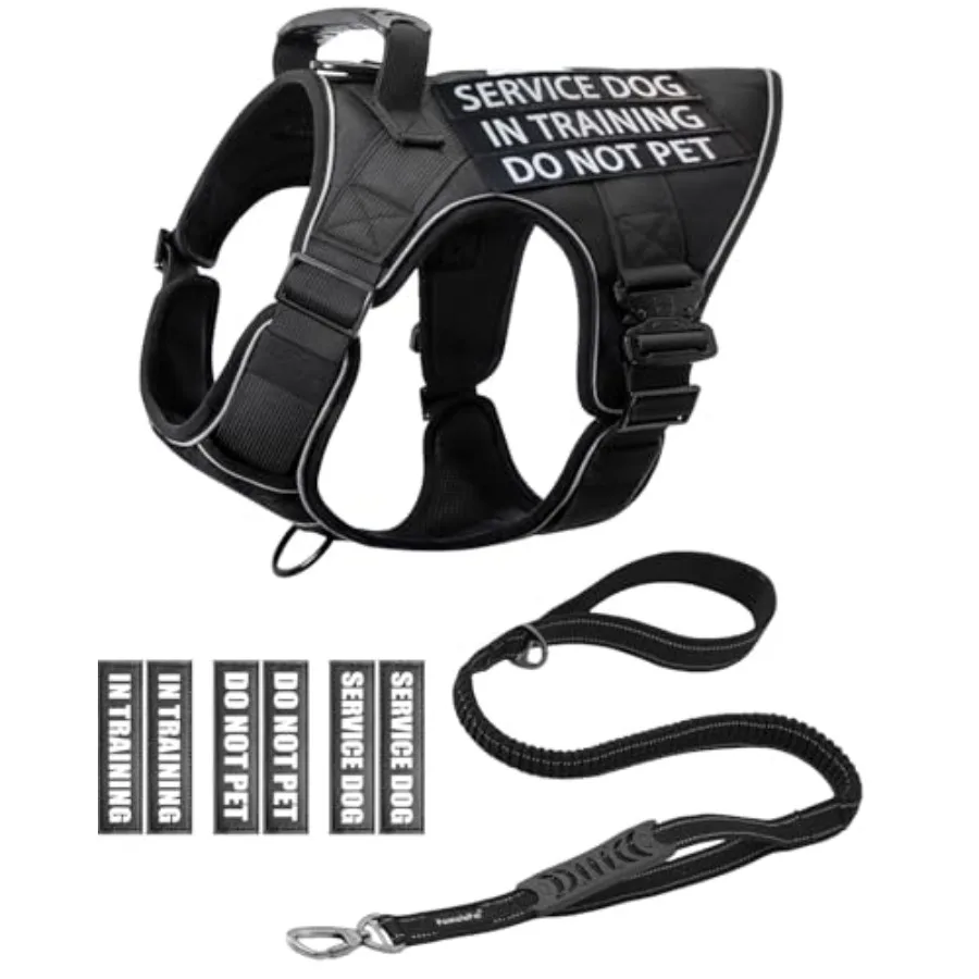 

Service Dog in Training Vest Leash Set Reflective Do Not Pet Dog Harness with Handle and 6 Patches Full Metal Buckles for Mediu