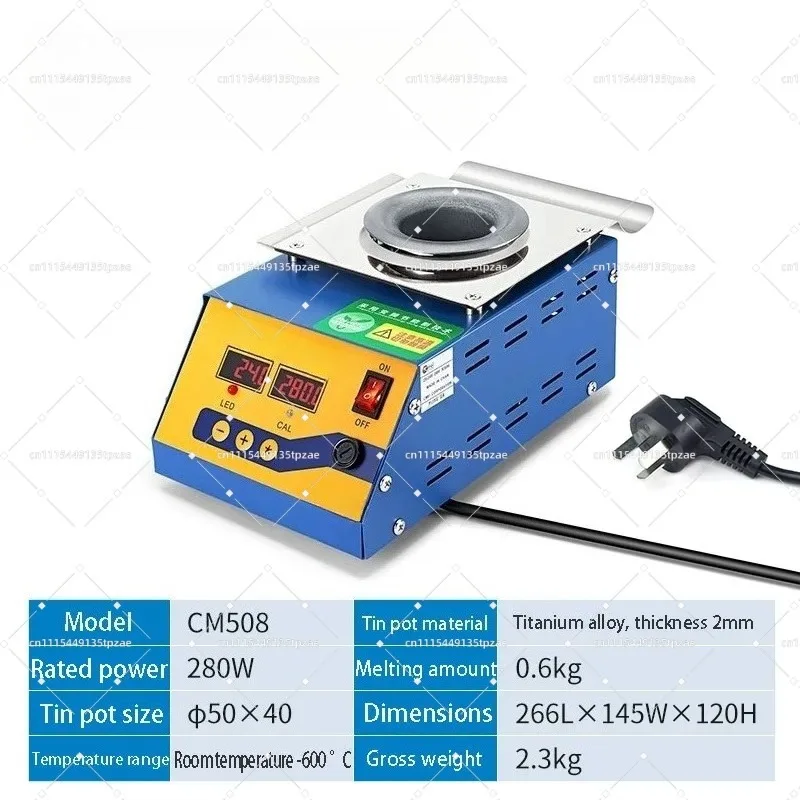 CM-50S Lead-Free Digital Solder Pot 250W 600G Temp Adjustable Round Tin Melting Furnace for PCB Soldering
